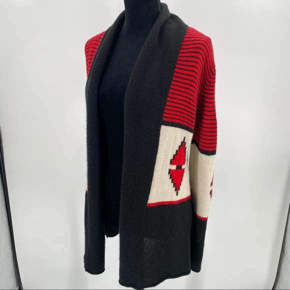 BB Dakota Cardigan Sweater S Black Red Aztec Wool Knit - Picture 2 of 12
